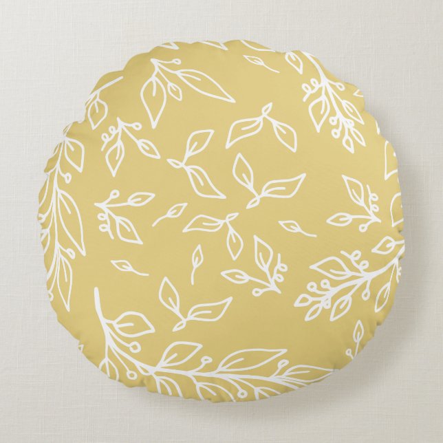 Straw yellow Floral Round Pillow (Front)