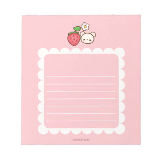 Strawbeary Pink Scallop Border Cute Bear Notepad