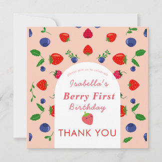 Strawber Berry First Birthday  Thank You Card