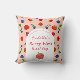 Strawber Berry First Birthday Throw Pillow