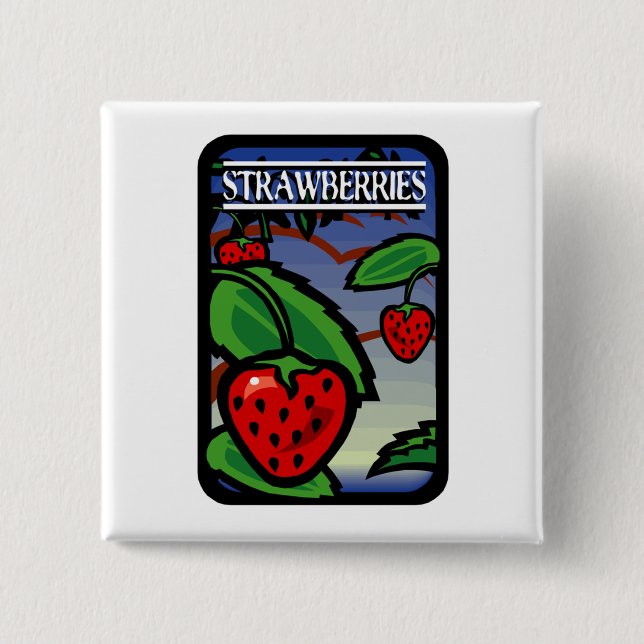 Strawberries 2 Inch Square Button (Front)