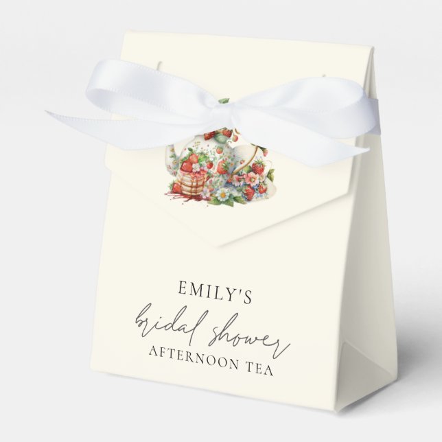 Strawberries Afternoon Tea Bridal Shower Thank You Favor Box (Front Side)