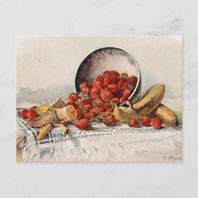 Strawberries and Bananas in a Basket | E. Meyner Postcard (Front)