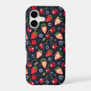 Strawberries and cherries on a dark background