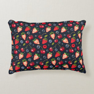 Strawberries and cherries on a dark background   accent pillow