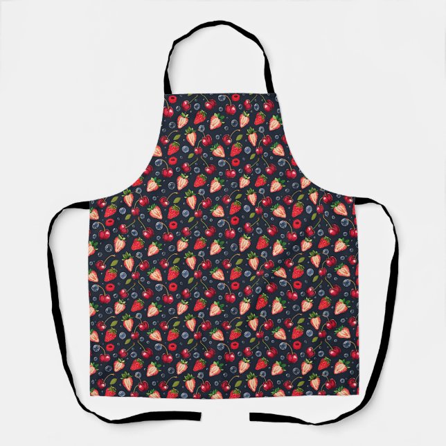 Strawberries and cherries on a dark background   apron (Front)