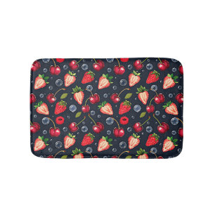 Strawberries and cherries on a dark background   bath mat