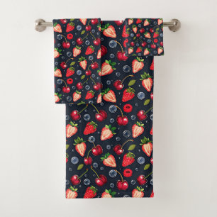Strawberries and cherries on a dark background   bath towel set