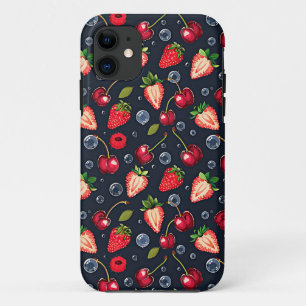 Strawberries and cherries on a dark background iPhone 11 case