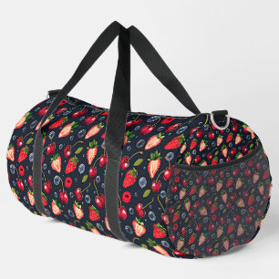 Strawberries and cherries on a dark background   duffle bag