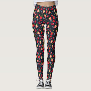 Strawberries and cherries on a dark background   leggings