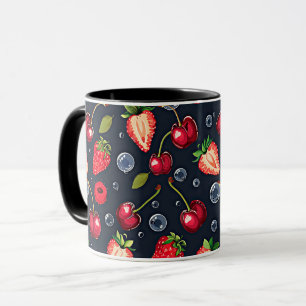 Strawberries and cherries on a dark background mug
