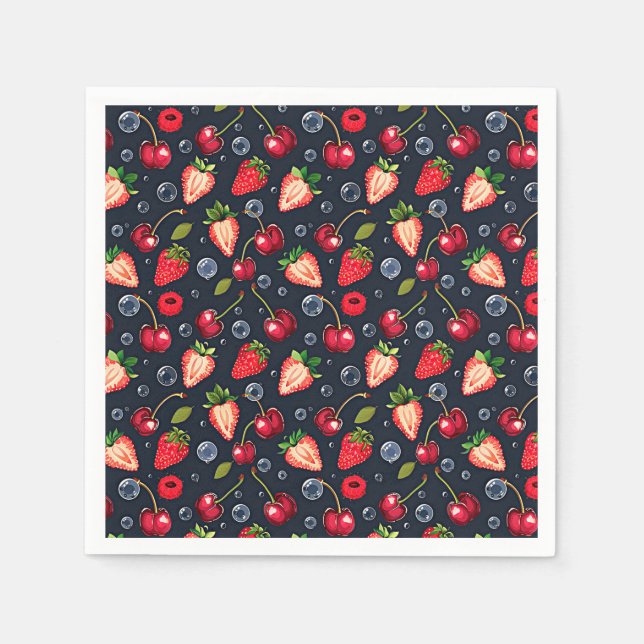 Strawberries and cherries on a dark background   napkin (Front)