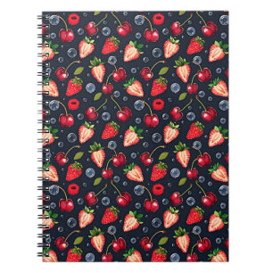 Strawberries and cherries on a dark background   notebook