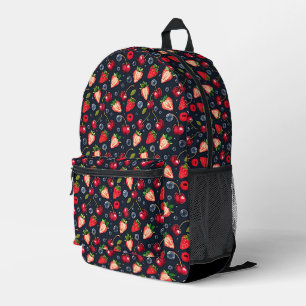 Strawberries and cherries on a dark background   printed backpack