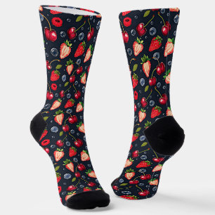 Strawberries and cherries on a dark background   socks