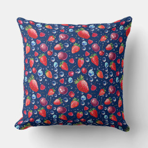 Strawberries and cherries on a dark background   throw pillow