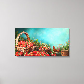 Strawberries and Chickens Canvas Print