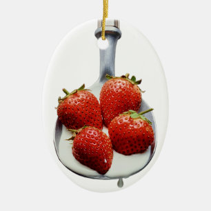 Strawberries and Cream Ceramic Ornament