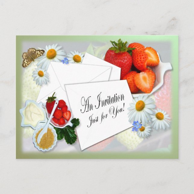 Strawberries and Cream ~ Invitation Postcard (Front)