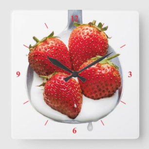Strawberries and Cream Square Wall Clock