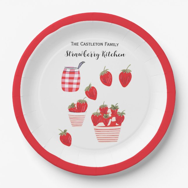 Strawberries and Cream Summer Red White Pretty Paper Plate (Front)