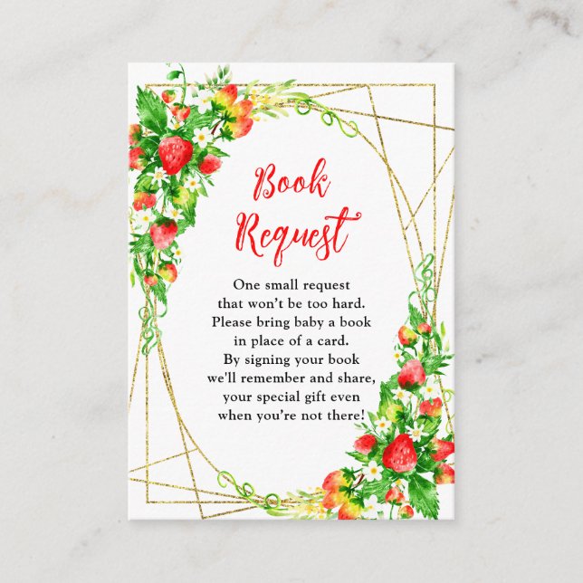 Strawberries and Daisies Baby Shower Book Request Enclosure Card (Front)