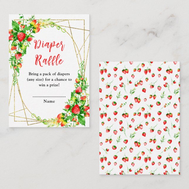 Strawberries and Daisies Baby Shower Diaper Raffle Enclosure Card (Front/Back)