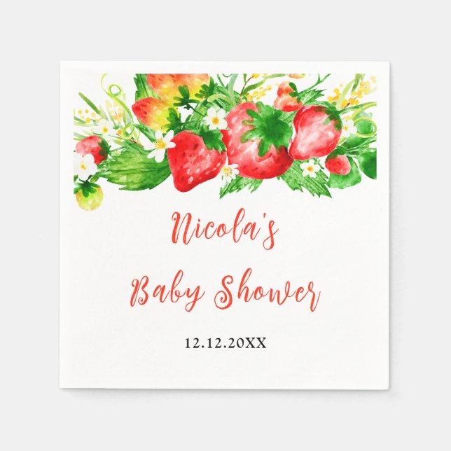 Strawberries and Daisies Baby Shower Napkin (Front)