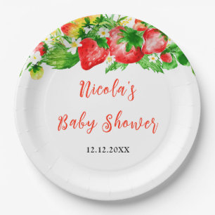 Strawberries and Daisies Baby Shower Paper Plate