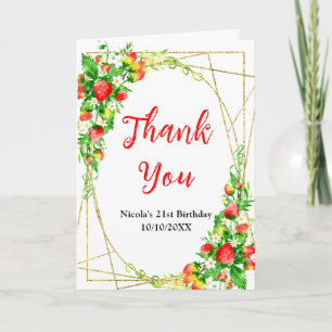 Strawberries and Daisies Birthday Thank You Card