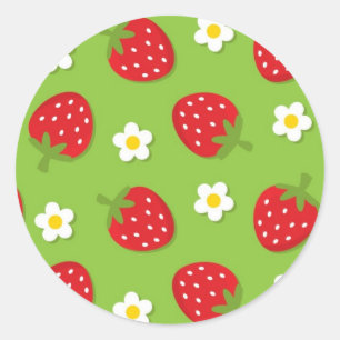 Strawberries and Daisies on Green (2) Classic Round Sticker