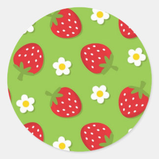 Strawberries and Daisies on Green (2) Classic Round Sticker