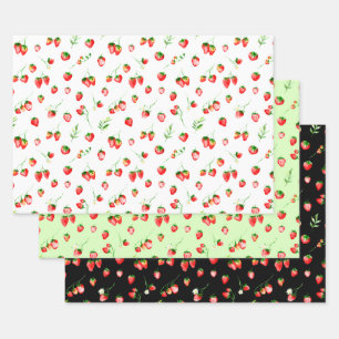 Strawberries and Daisies Pattern Wrapping Paper Sheet