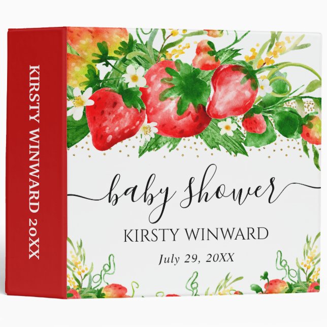 Strawberries and Flowers Baby Shower Photo Album Binder (Front/Spine)
