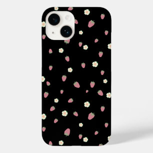 Strawberries and Flowers Black Pattern Case-Mate iPhone 14 Case