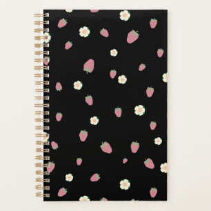 Strawberries and Flowers Black Pattern Planner