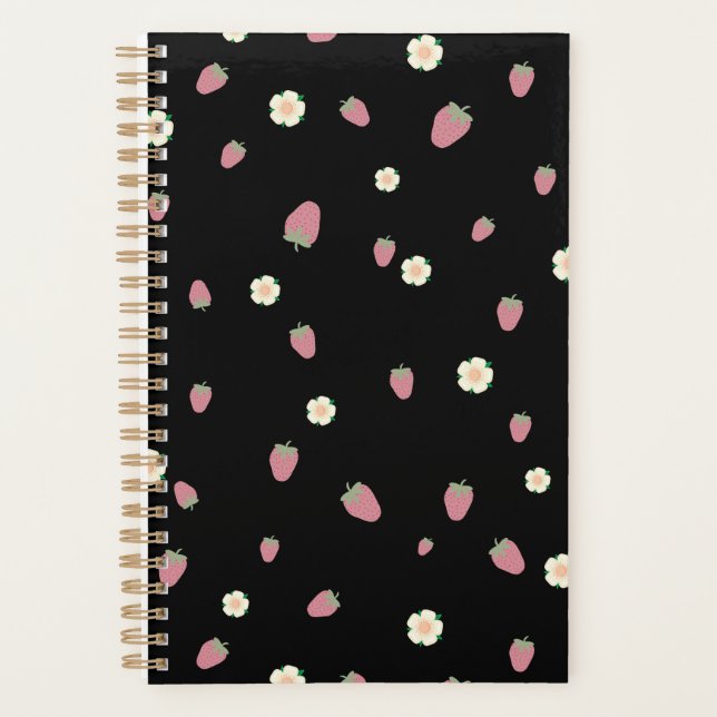 Strawberries and Flowers Black Pattern Planner (Front)