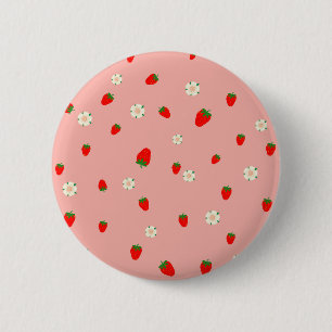 Strawberries and Flowers Pattern 2 Inch Round Button