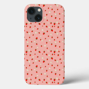 Strawberries and Flowers Pattern iPhone 13 Case