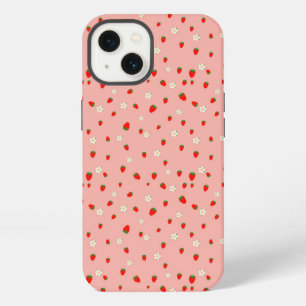 Strawberries and Flowers Pattern iPhone 13 Case