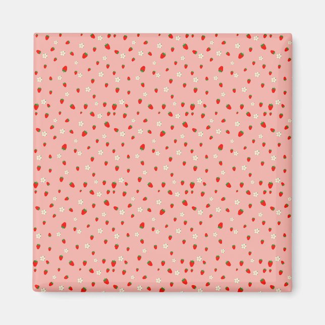 Strawberries and Flowers Pattern Magnet (Front)