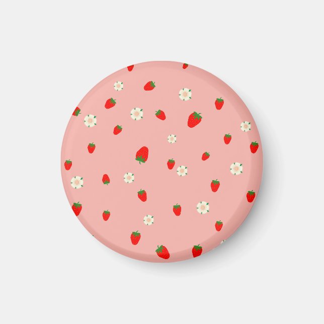  Strawberries and Flowers Pattern Magnet (Front)