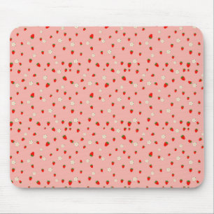 Strawberries and Flowers Pattern Mouse Pad
