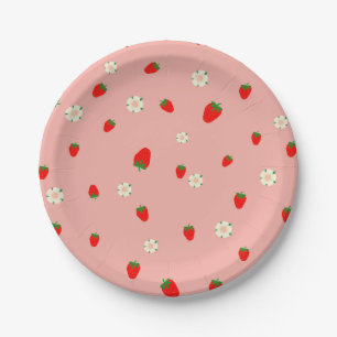 Strawberries and Flowers Pattern Paper Plate