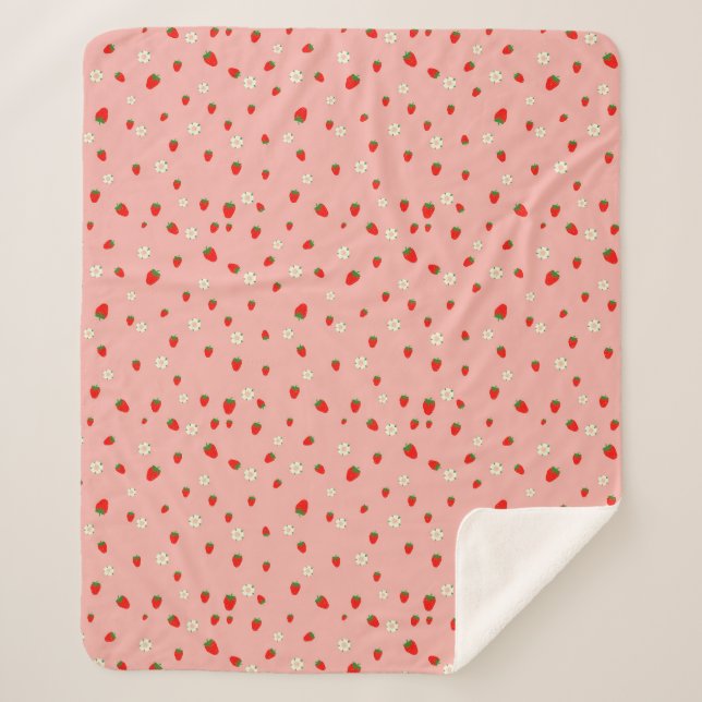   Strawberries and Flowers Pattern Sherpa Blanket (Front)