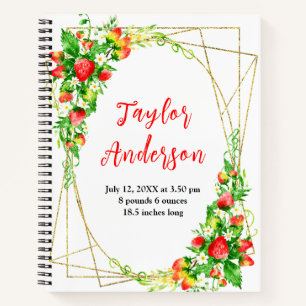 Strawberries and Foliage Baby Birth Stats Notebook