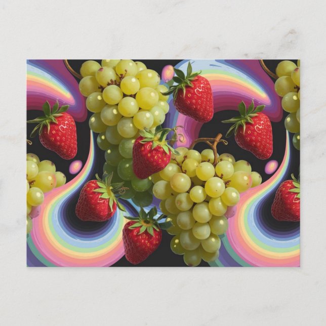 Strawberries and Grapes Fruit Swirl Postcard (Front)
