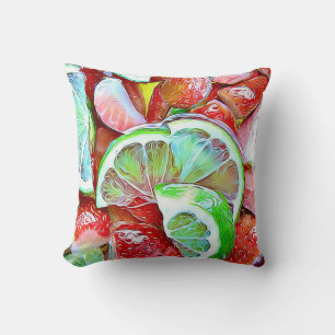 Strawberries and Lime Fruit Medley Throw Pillow