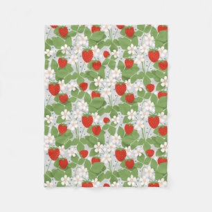 Strawberries and pink and white flowers fleece blanket